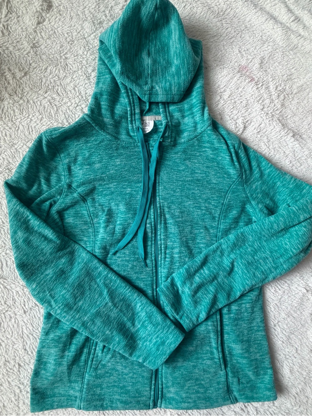 Danskin Now Womens Fleece Green Hooded Zip Sweater Size S 4-6